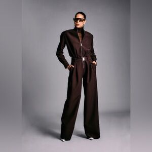 SER.O.YA Vera Crepe Jumpsuit Brown XXL NWT High-End Wide-Leg Zip Front